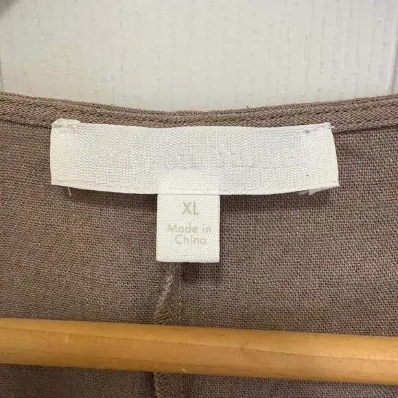 Adyson Parker Women's Linen Blend Tiered Ruffle Pockets Midi Dress Brown Size M - Picture 3 of 9